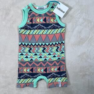Indikidual Romper Baby 0/6 Months Green Patterned Sleeveless Chili New